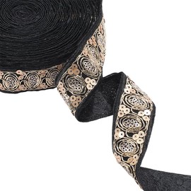 CABODYALS 10 Yards Black Jacquard Lace Ribbon Embroidery Hanfu Trim Polyester Sequin Paillette Single Face Fabric Vintage Embroidered Ribbons for Sewing Making Clothing Accessories DIY Craft Supply
