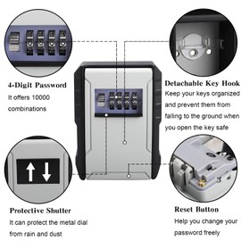 Wall Mounted Key Safe with Combination Code, Weatherproof Key Safe Outdoor 4 Digit, Robust Key Cabinet, Combination Lock, Key Box with Code, Key Safe, Lock Box for Home, Garages, Offices, Warehouses