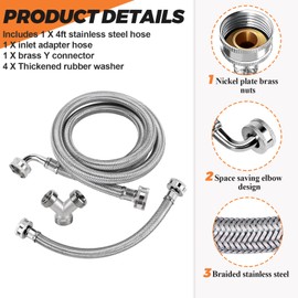 Beaquicy 4FT Premium Steam Dryer Hose Installation Kit by Beaquicy - Include 4 Foot Stainless Steel Hoses,1 Foot Inlet Adapter Hose and Brass Y Connector
