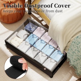 Simple Trending Under Bed Storage Containers with Wheels, 2 Pack Extra Large 120L Shoe Organizer with Clear Lid, 10 inch Tall Rolling Metal Drawer Bin for Blanket Clothes, Black