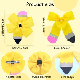 4PCS Cute Back to School Hair Clips Yellow Pencil Hair Bows Hairpins Hair Accessories for First Day of School Students Toddlers Kids Teacher Gifts