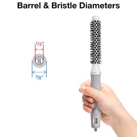 Olivia Garden Ceramic + Ion Round Thermal Hair Brush - Not Electrical - Professional Blowout Brush for Normal to Thick Hair - 0.5"-Diameter Barrel - White and Grey - CI-15