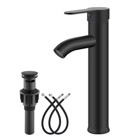 gotonovo Vessel Bowl Sink Faucet 1 Handle Single Hole Deck Mount Bathroom Lavatory Vanity Mixer Bar Tap Matte Black with ABS Pop Up Drain