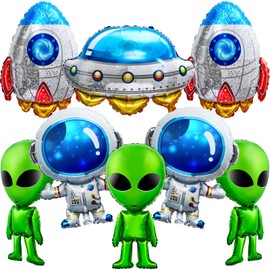 Jenaai 8 Pieces Outer Space Balloons Includes Astronaut Balloons Rocket Balloons UFO Foil Balloons Green Alien Balloons for Space Theme Birthday Baby Shower Party Photo Props Supplies
