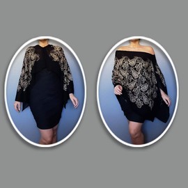 Black Shawl Gold Embroidery Evening Wrap Women's Formal Wear Scarf Stole (Paisley Print)