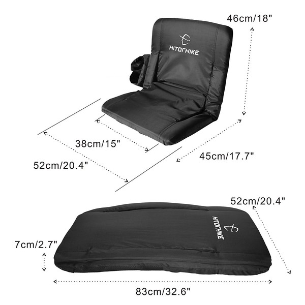 HITORHIKE Stadium Seat for Bleachers or Benches Portable Reclining Foldable Black Stadium Seat Chair with Padded Cushion Chair Back and Armrest Support