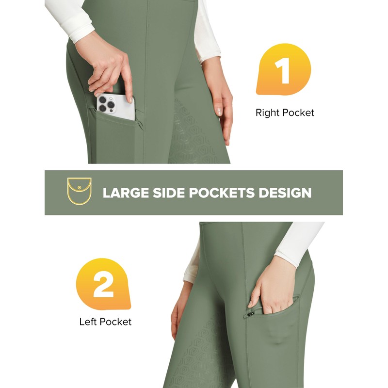 FitsT4 Sports Women's Full Seat Riding Tights with Zipper Pockets