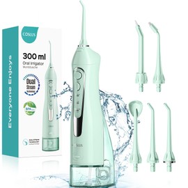 COSLUS Water Dental Flosser Teeth Pick C20(F5020E): Portable Cordless Oral Irrigator 300ML Rechargeable Travel Irrigation Cleaner IPX7 Waterproof Electric Flossing Machine for Teeth Cleaning, Green
