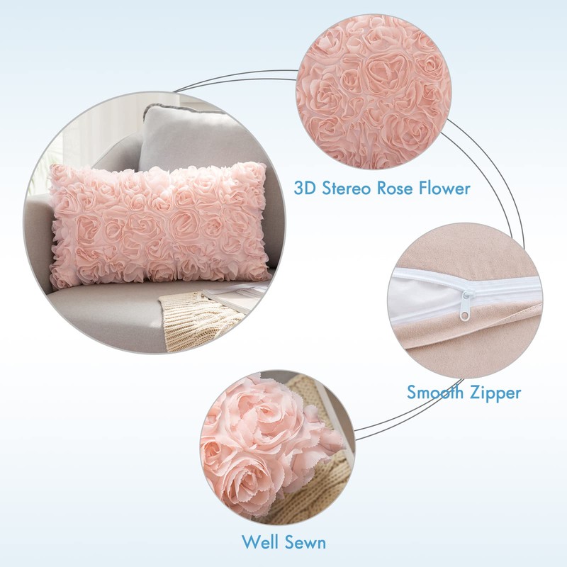 MIULEE 3D Decorative Spring Romantic Stereo Chiffon Rose Flower Pillow