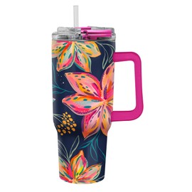 RainCaper 18/8 Stainless Steel Insulated Water Tumbler with Straw | 30oz, BPA-Free, Double Wall for Hot & Cold | Travel-Friendly, Cup Holder Ready (EttaVee Bold Flowers)