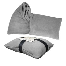 Delindo Lifestyle 2-in-1 Cuddly Blanket Travel Grey, 135 x 200 cm, Fluffy Soft Travel Pillow Convertible to Travel Blanket for Women, Men and Children
