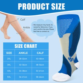 LEOSTEP 2XL-5XL Plus Size Compression Socks Plus Size for Men and Women, Wide Calves (3 Pairs), Circulation and Recovery, Increase Endurance, Hiking, Travel Socks 20-30mmHg, Magic