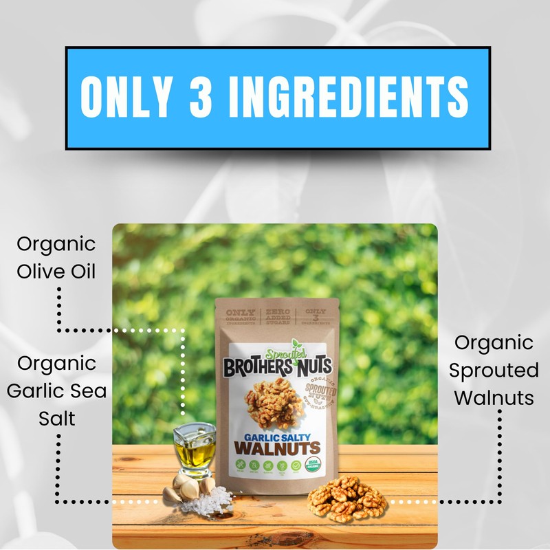 Brothers Nuts Garlic Salty Walnuts – Organic, Sprouted Walnuts –