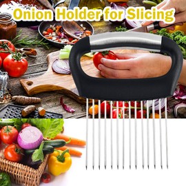 Hendiy Onion Slicer Holder, Tomato Slicer Large Stainless Steel Onion Cutter Vegetable Slicer Cutter Holder for Potato and Avocados, Eggs, Onion Holder for Slicing Assistant Tool for Slicing Lemon