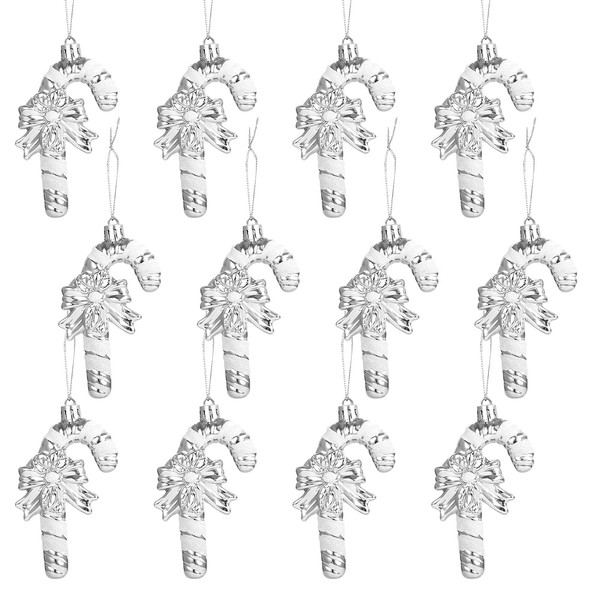 GWHOLE 12Pcs Christmas Candy Cane Ornaments, Glitter Twisted Plastic Candy
