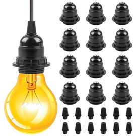 Pack of 12 E27 Socket, Black, Vintage Edison E27 Lamp Holder, Plastic Lamp, Retro Light Bakelite Socket, Hard Shell Lamp Holder for Table Lamp, Floor Lamp, Ceiling Light