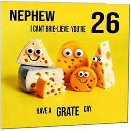 26th Nephew Birthday Card - Cheese Pun Funny Nephews Birthday Card for 26 Year old twenty six, twenty sixth