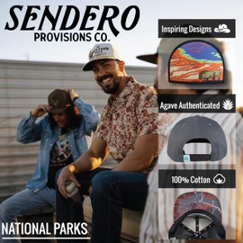 Sendero Provisions Co. Yellowstone National Park Adjustable Snapback Rope Hat with Woven Patch & Topographic Map Undervisor (Solid Blue) - One Size