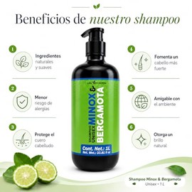 Shampoo Ncredible con Minox y Bergamota Prevencion Anti Caida Unisex Cabello Más Fuerte Ingredientes Naturales 1 litro