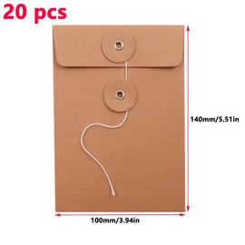 Antrader Kraft String Envelope File Folders,20Pcs String Tie Closure Envelope Vintage Kraft Paper Kraft Paper File Folders Kraft Folders,14×10cm/5.51"×3.94"(L×W)