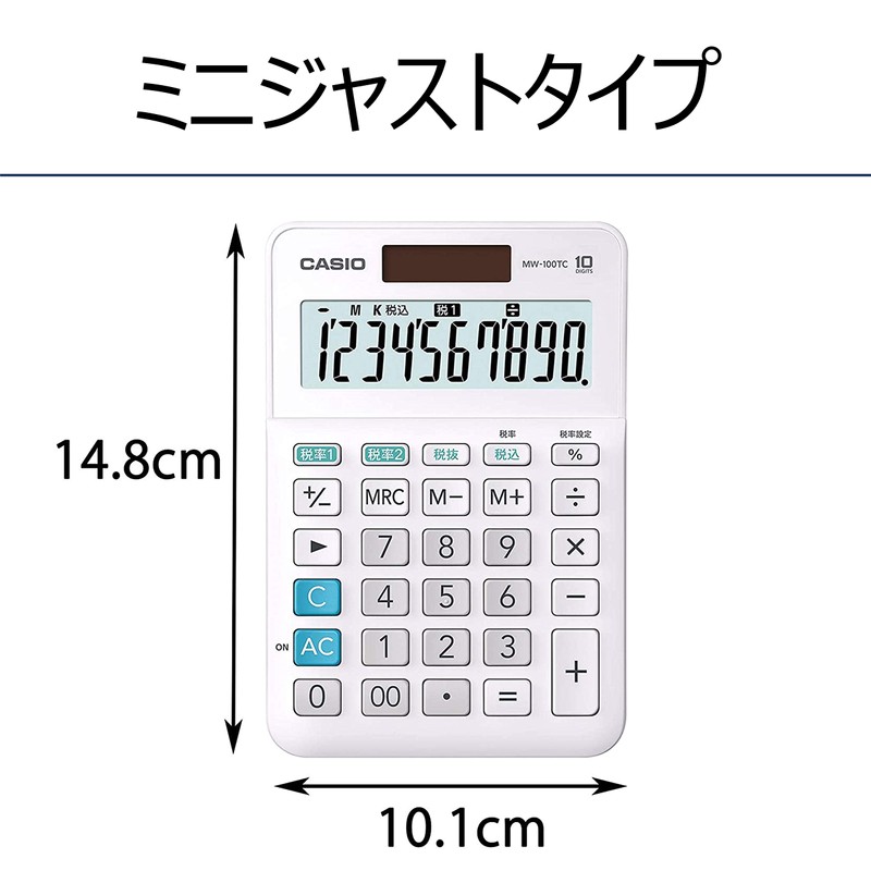 CASIO MW-100TC-WE-N W Tax Rate Calculator, 10-Digit Tax Calculator, White,