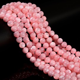 65Pcs 6mm Pink Color Mother of Pearl Mop Shell Bead Glossy Round Beads for Bracelets Jewelry Making Crafts Adults