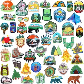 48 Camping Themed Iron-On Patches for DIY Crafts