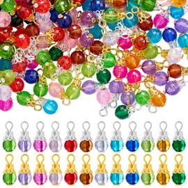 COGCHARGER 120Pcs 24 Color Crystal Dangle Charms Faceted Acrylic Glass Beads Charm Cap Drops Pendants for Jewellery Making Craft Bracelet Necklace Earrings Findings (Mix Colors)