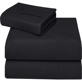 ComfyWell Super King Size Sheet Bed Cover - Deep Pocket 14 inch (35 cm) - Soft Brushed Microfibre Fabric Black Bedding - Shrinkage and Fade Resistant. (Super King (180x200cm), Black)