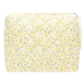 PAZIMIIK Quilted Makeup Bag Large Travel Zipper Soft Cosmetic Pouch for Women Girls Make Up,Floral Yellow