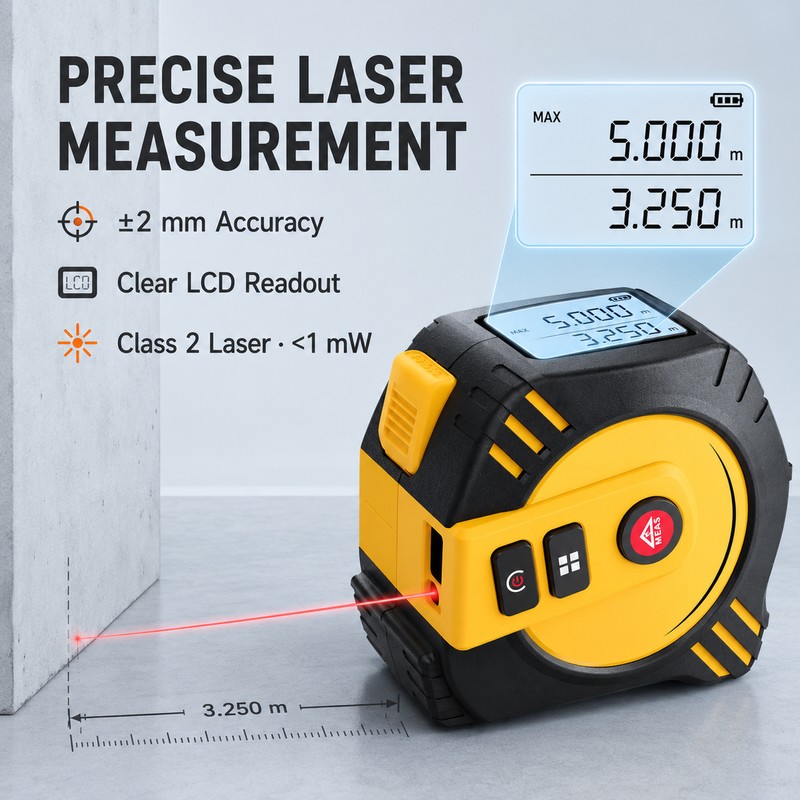 2-in-1 Laser Tape Measure for Home & Construction – 40m
