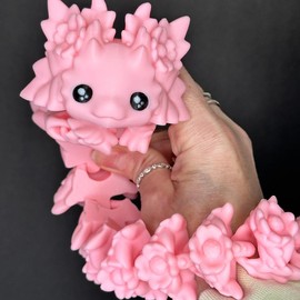 3D Printed Articulated Axolotl Dragon Figurine - Color: Matte Sakura Pink, Size: Large - 17.5 inches NO EGG