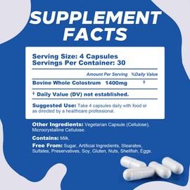 PeakVigor Organic Bovine Colostrum Capsules,Immune & Gut Support, Energy Support, Skin Health, Hair Growth – No Fillers, Non-GMO, 120 Capsules