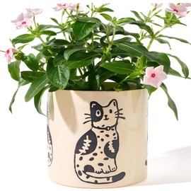 STHIE 5 Inch Ceramic Planters for Indoor Plants, Funny Small Plant Pots with Drainage, Unique Animal Decoration Flower Pot Butterfly Round Flowerpots (Cat)