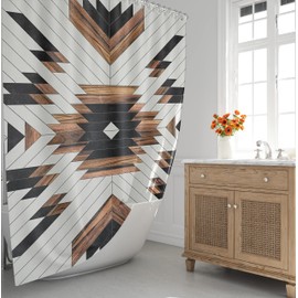Ceexolliss Western Shower Curtain Set Rustic Aztec Boho Native American Bath Decor Heavy Duty Shading Curtain Modern Neutral Tribal Wood Texture Bathroom Decorative 71" x 71"