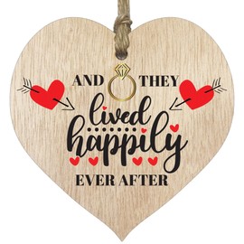 Stuff4 Happily Ever After - Newlyweds Gifts Hanging Wooden Heart Sign Plaque - Light Wood Hearts Signs Accessories, Wedding Gifts, Bride & Groom Gift, Wedding Present
