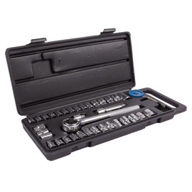 40pc Carbon Steel Socket Wrench Set - Universal Long Handle Ratchet Car Spanner Drive Kit - by Blackspur