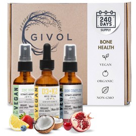 GIVOL Bone Support Bundle Liquid Spray - Iron Bisglycinate Complex, Zinc Picolinate, Vitamin D3 & K2 - Complete Multivitamin - Plant- Based, Non-GMO, Gluten Free, Sugar Free 2 Fl Oz (360 Days Supply)