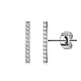 Pain-is-Art Ear Crawler Long Bar 316L Surgical Steel with Crystals 1 Pair, Alloy Steel