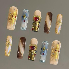 NailVesta DreamWear Collection – 100% Handcrafted 3D Press-On Nails | Reusable, Long-Lasting, Salon-Quality:_Auric Taurus_L