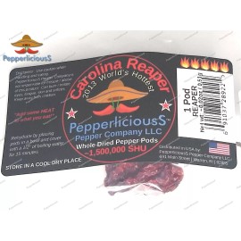 PepperliciousS Pepper Company LLC 1 Fresh DRIED CAROLINA REAPER POD --- Experience the Worlds Hottest Chili Pepper