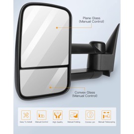 ITOPUP Towing Mirrors Fit for 1999-2007 For Chevy/For GMC Silverado/Sierra 1500 2500HD 3500HD Tow Mirrors with Manual Control No Light 1 Pair of Mirrors Left Side and Right Side Black Textured