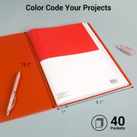 Kokuyo 40-Pocket Binder with Plastic Sleeves 9"x12" (Orange), A4 Art Portfolio Folder with Clear Sheet Protectors. 80 Pages of Presentation Display Book. Japan Import (CTRA-C40YR)