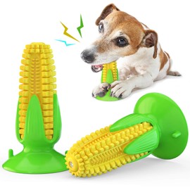 Puppy Teething Chew Toys, Dog Chew Toys - Corn Stick Tough Toys for Training and Cleaning Teeth, Squeaky Suction Cup Toothbrush Interactive Toy for Small Medium Dog