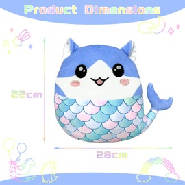 POPOYU 20cm Mermaid Plush Pillow Toys,3D Cute Stuffed Mermaid Pillow Doll Squishy Cotton Plushies Doll,Super Soft Toy Gift for Boys Girls Birthday Present Kids Collection Home Decoration