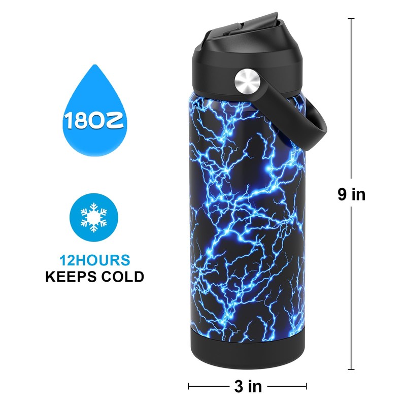 Ntswasd Boys Water Bottle with Straw,18 oz Kids Insulated Cups