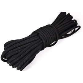 KuTi Kai 20M(64FT) Nylon Rope,Climbing Traction Tying Powerful Rope,Multi-functional Thick Tarp Hanging String for Gardening Design,Wedding,Fishing,DIY and Climbing (Black, 6MM)