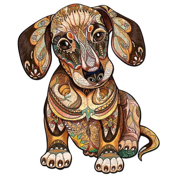 Blumuze Wooden Jigsaw Puzzles 200pcs, Dachshund Wooden Puzzles for Adults, Unique Shaped Animal Wood Puzzles, Dog Wooden Animal Puzzles for Adults Kids with Wood Gift Box,M-30 * 25cm