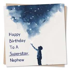 Nokular Happy Birthday To A Superstar Nephew - Best Nephew - Starry Night Watercolour - For Nephew, From Aunt to Nephew, From Uncle to Nephew