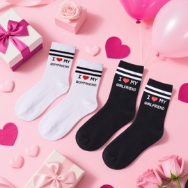 Moyel 2 Pairs I Love My Boyfriend and My Girlfriend Funny Socks Couple Gifts for Him and Her Long Distance Relationship Gift Ideas for Couples on 1 2 Year Anniversary Birthday Valentines Day Christmas